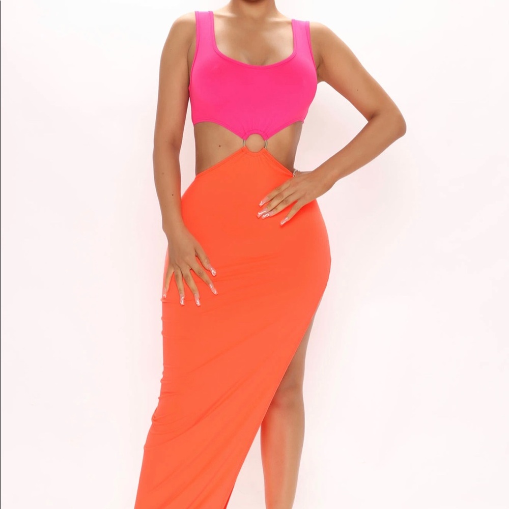 Fuchsia & orange maxi dress